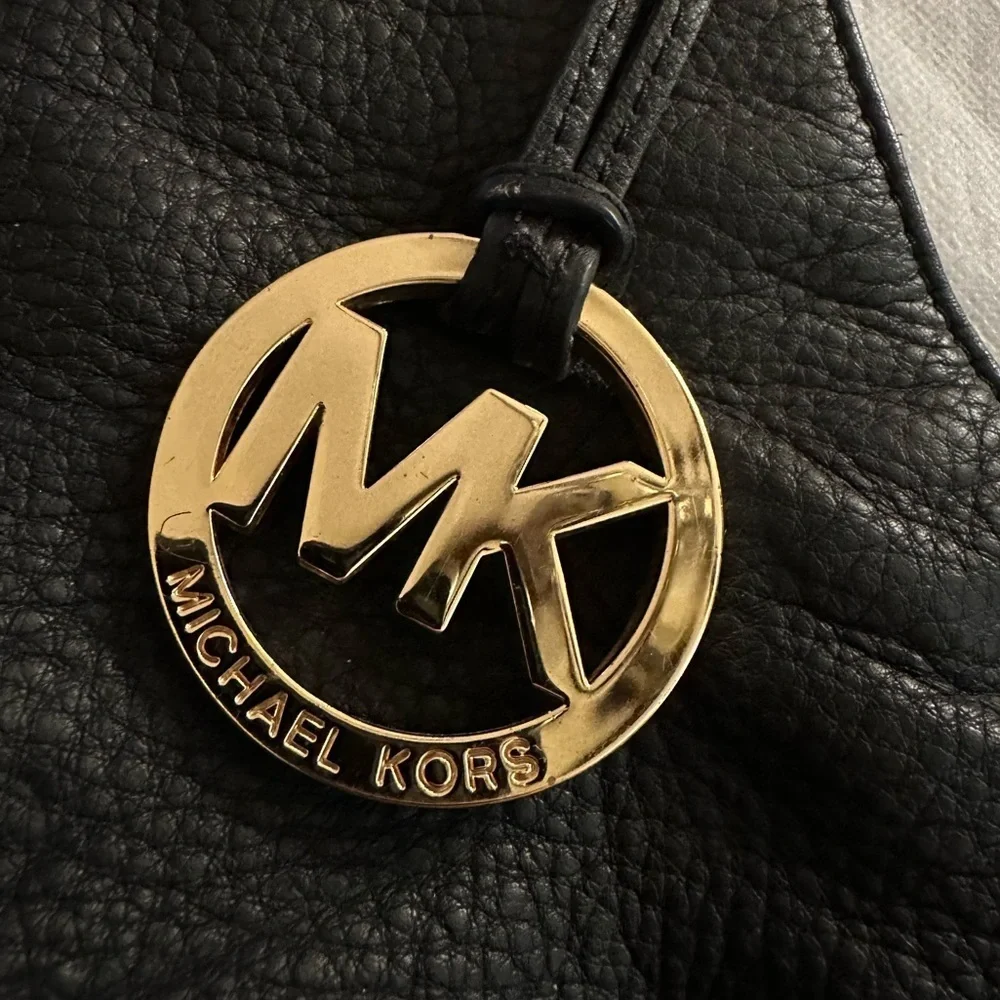 Michael Kors Black Leather Shoulder Bag with Gold Tone Accents - Picture 7 of 14